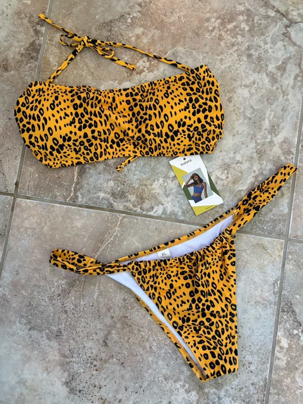 Halara Leopard Print Bikini XL Swim Suit 2 Piece NWT Halter Cheeky Beach Summer